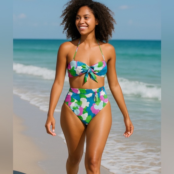 Ree bees geometric high waist bikini swim suit Size medium NWT Mutlicolor - Picture 1 of 7